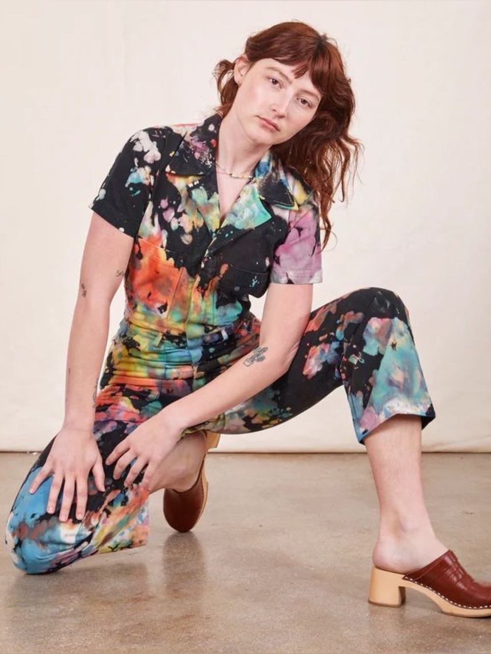 Big Bud Press Short Sleeve Jumpsuit Black Rainbow Tie Dye Workwear Large
